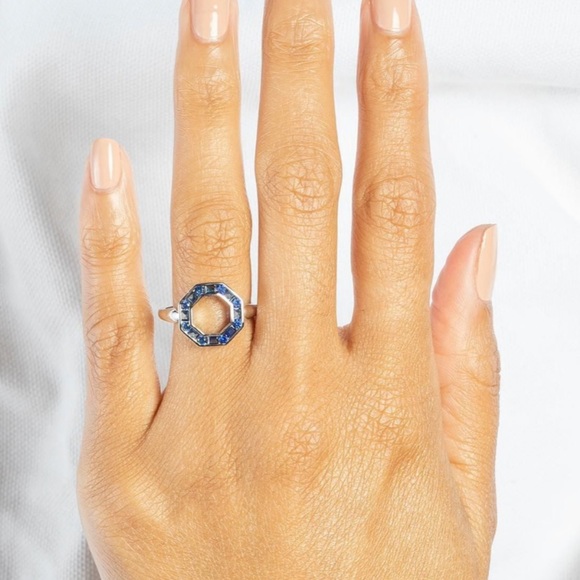 Lab Created Sapphire Halo Ring - Picture 2 of 6